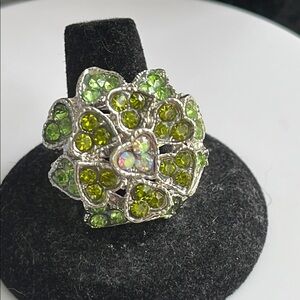 Elegant Silver and Green Gemstone  Dome Ring adjustable